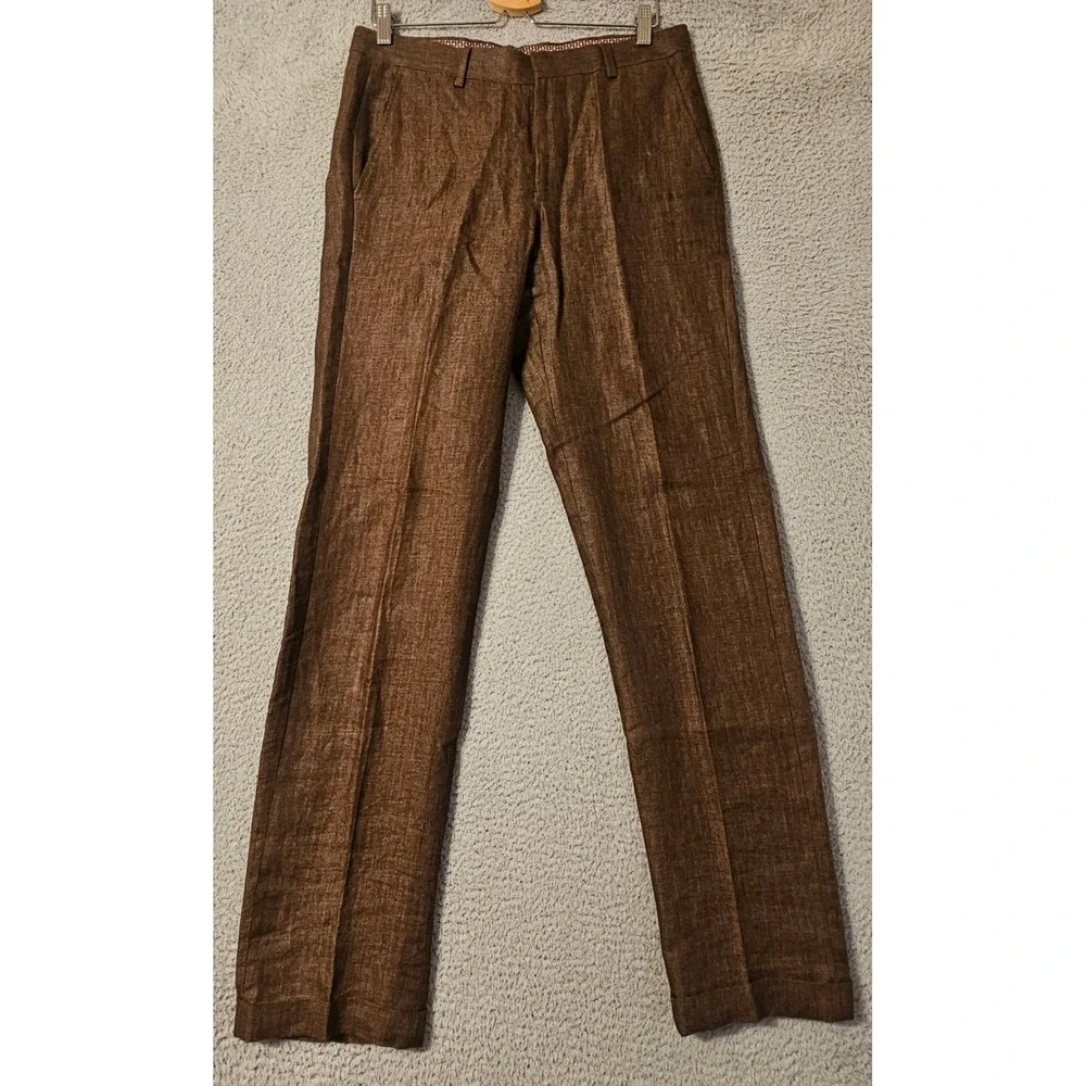 Murano Alex Slim Fit Pants Mens Size 32x34 Brown Baird McNutt Irish Linen